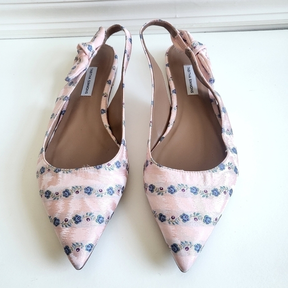 New Tabitha Simmons Floral Jacquard Point-Toe Light Pink Slingback Flats NWT 9.5 - Picture 8 of 11